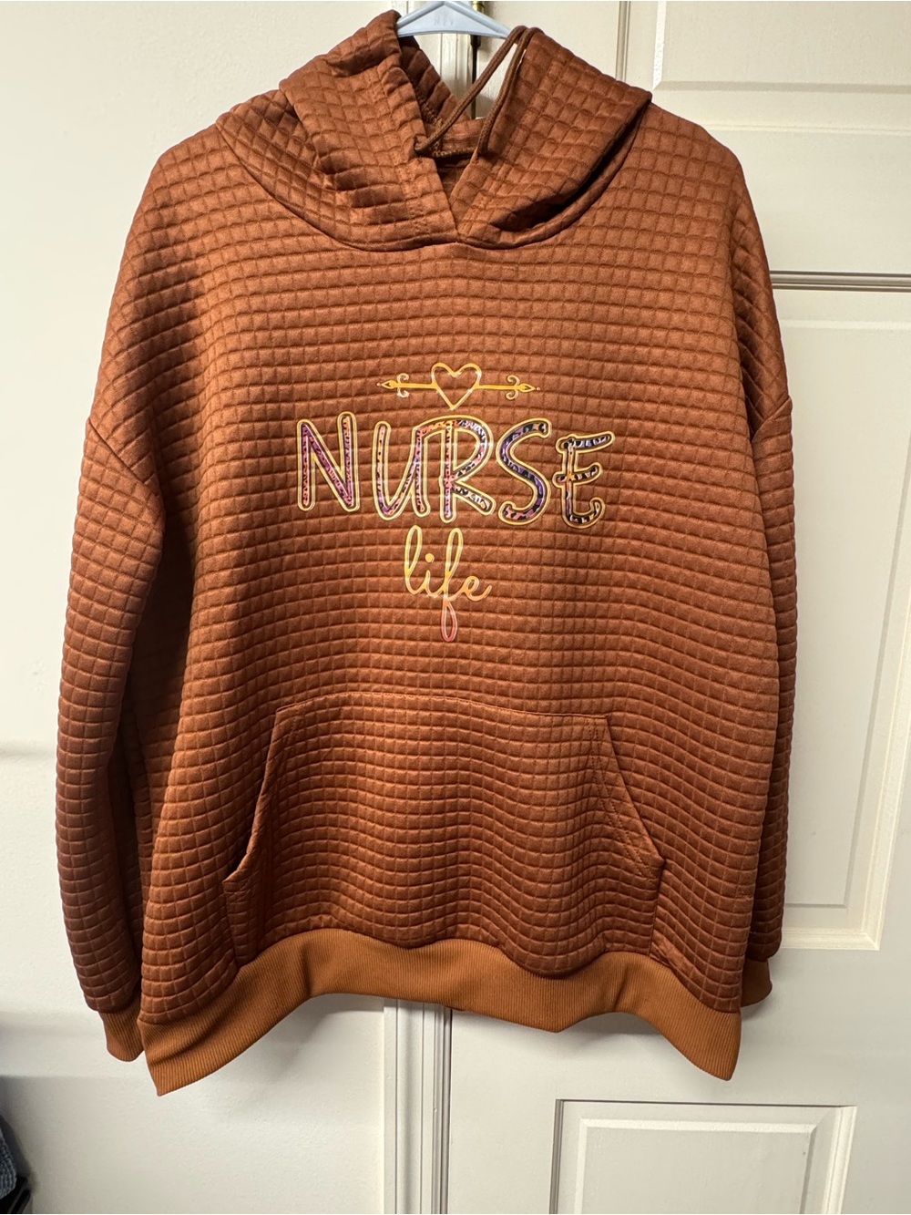 Quilted Hooded Pullover Sweatshirt - Brown Nurse Life